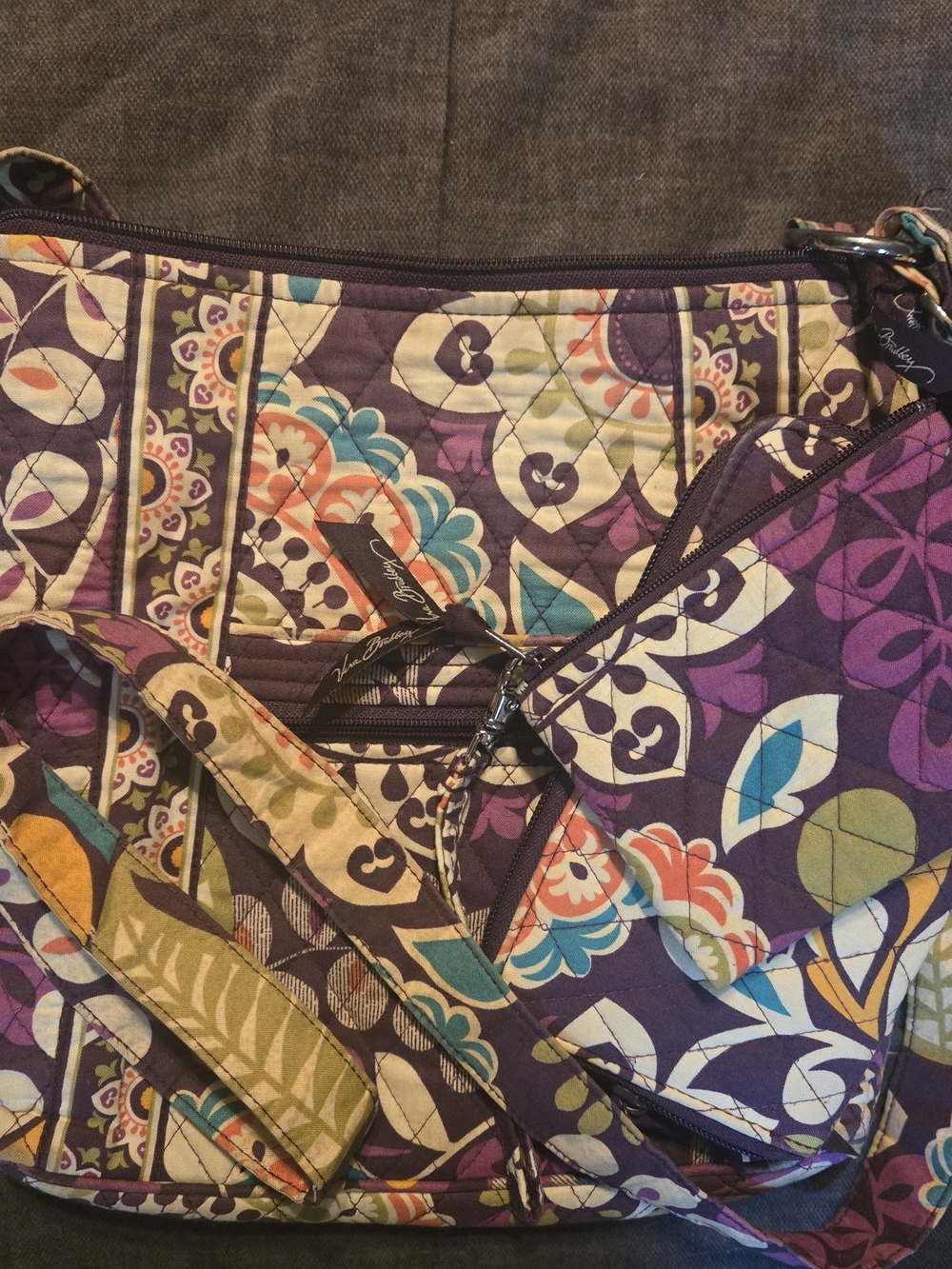 Vera Bradley Plum Crazy Crossbody Bag, Wallet, & Change Purse
